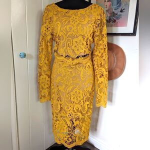 CQ by CQ Gold Lace Two Piece Dress Outfit S Whimsical Fairy Coastal